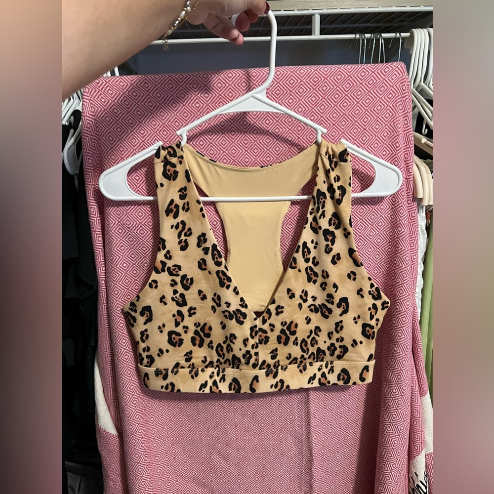 leopard fabletics sports bra